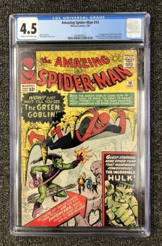 Spider - Man 14 Cgc 4.  5 Vg,  1964 Stan Lee Green Goblin Hulk Marvel