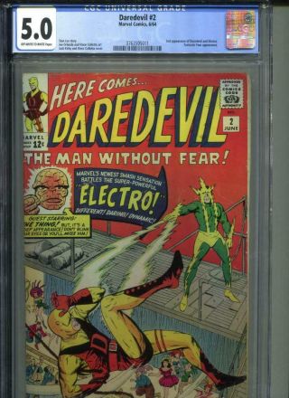 Daredevil 2 Cgc 5.  0 Ow/w 2nd Electro Appearance Key Book