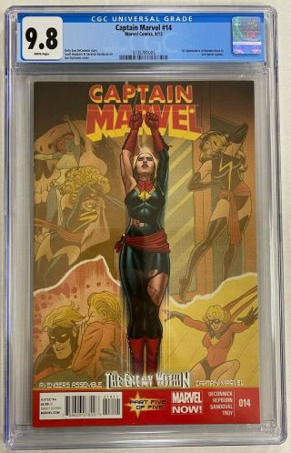 Captain Marvel 14 Cgc 9.  8 Nm/mint 1st App Kamala Khan 2013 Carol Danvers Comic