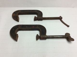Two (2) Jorgensen No.  104 4 " Heavy Duty C - Clamps Usa One Is A Butterfly Clamp