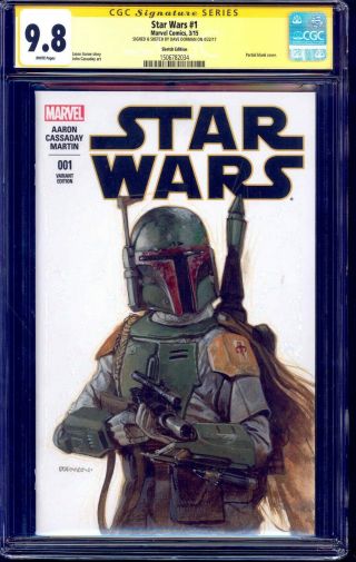 Star Wars 1 Blank Cgc Ss 9.  8 Signed Painted Boba Fett Sketch Dave Dorman Nm/mt