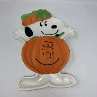 Hallmark Charlie Brown Snoopy Halloween Pumpkin Candy Dish Bowl Great Ceramic
