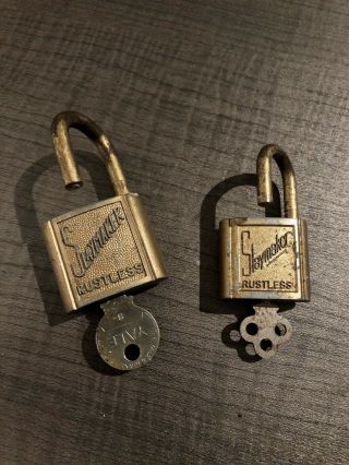 Set Of 2 Vintage Slaymaker Rustless Locks Made In Usa Padlock - W/keys