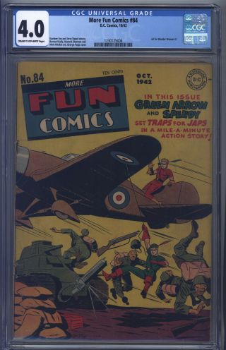 More Fun Comics 84 Cgc 4.  0 Fox Siegel Baily Sherman Papp Japanese Wwll Cover