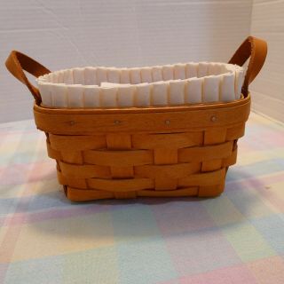 Longaberger 1995 Tea Basket Leather Handles Hard Plastic Protector Liner
