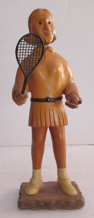 Anri Italy Hand Carved Lady Tennis Player Figurine,  12 - 5/8 " Tall,  Made In Italy