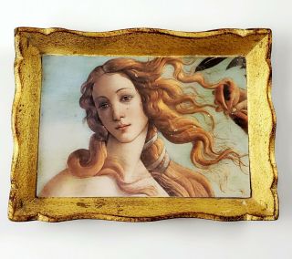 Vintage Sezzatini Hand - Painted Wooden Gilded Tray— - - Made In Italy.  7 " X 5 "