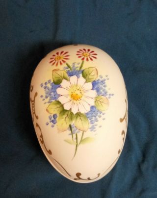Vintage Lefton Hand - Painted Bisque Porcelain Egg Trinket Box
