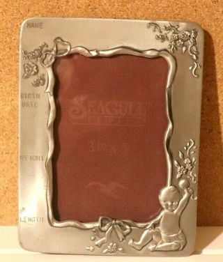 Vintage Seagull Pewter Baby Frame 4 " X 6 " Hold 3 " X 5 " Picture Ship