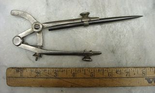 Old Tools,  Vntg Unbranded 4 - 7/8 " Wing Compass,  W/5 - 3/8 " Steel Scribe,  Read