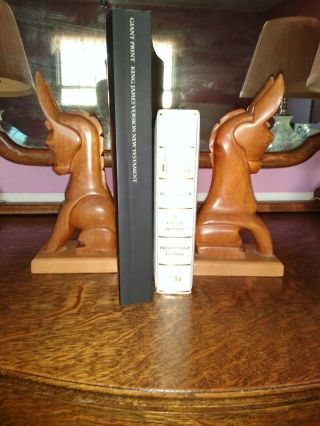 Vintage Hand Carved Wooden Donkey/mule Bookends Wood Carving Statues Folk Art