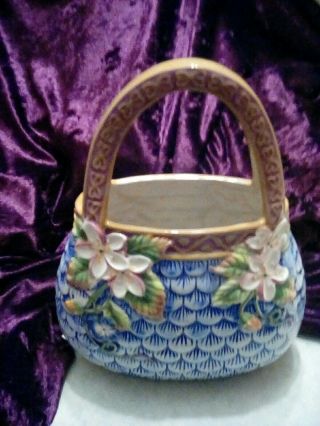 Ceramic Purse Bag Vase Planter With Handles Floral,  10 - 1/2 " High.  Very Pretty