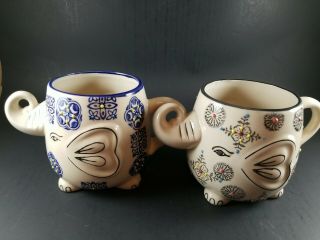 Set Of 2 Royal Elephant Coffee Mug Tea Cup White Figural 3d Embossed Ceramic Mug