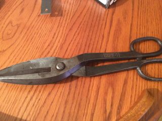 Vintage 14.  5 " Wiss - 7 Scissors,  Snips Inlaid Crucible Steel Metal Snips Usa.