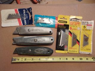 Vintage Utility Knife Box Cutters Millers Falls Walsco Craftsman W/ Blades Usa