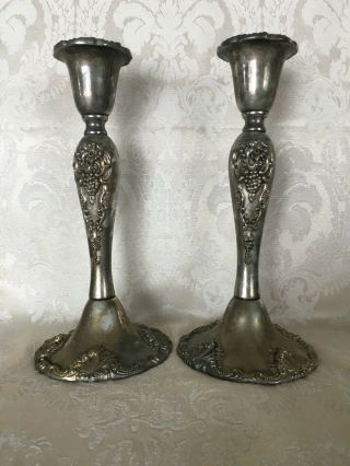 Vintage Pair Godinger Candlestick Holders Baroque Silver Plate 8 " Tall Ornate