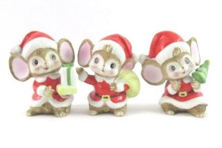 Set Of 3 Vintage Homco Christmas Mice Figurines Santa Suits 5405