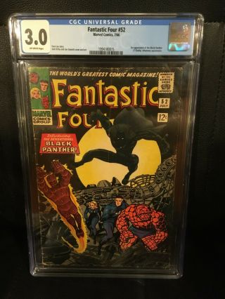 Fantastic Four 52 Cgc 3.  0 First Appearance Of Black Panther (huge Key) 1966