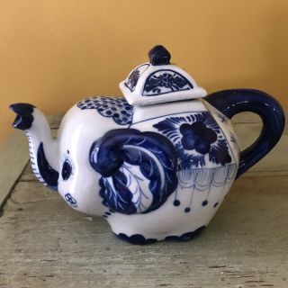 Vintage Blue And White Porcelain Elephant Teapot With Floral Design