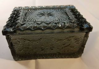 Vintage Tiara Glass Indiana Glass Square Dish Trinket Box Translucent Black 3,  5 "