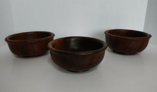 Set Of 3 Vintage Teak Wood Wooden Salad Bowls 5.  5 " Mid Century Modern