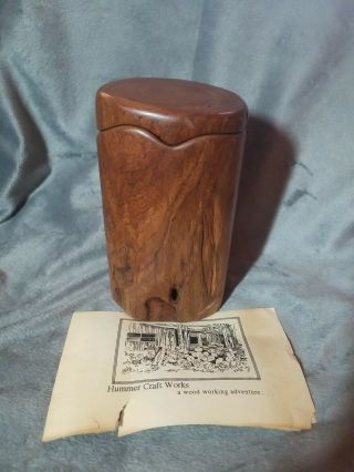 Vintage Walnut Wood Hand Carved Trinket Box 5 1/2 " H Signed