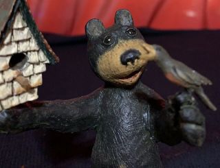 Bear W/ Bird & Birdhouse American Chestnut Folk Art Forest Country Figurine Nib