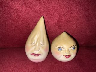 Vintage Anthropomorphic Onion And Garlic Heads Salt & Pepper Shakers
