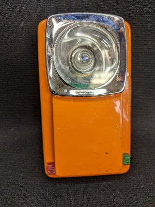Vintage Orange Metal Flashlight Torch Built In Green & Red Filters " C " Batteries