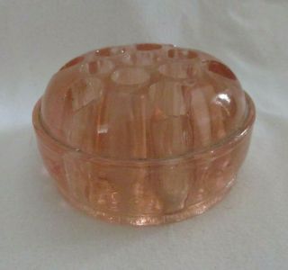 Vintage Domed Pink Depression Glass 13 - Hole Flower Frog 3 - 1/4 " Diameter,  2 " Tall