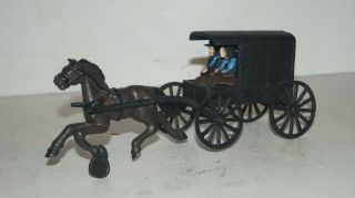Vintage Cast Iron Amish Horse And Buggy With Family (children / Kids In Back)