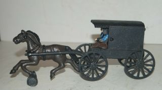 Vintage Cast Iron Amish Horse and Buggy with Family (Children / Kids in Back) 2