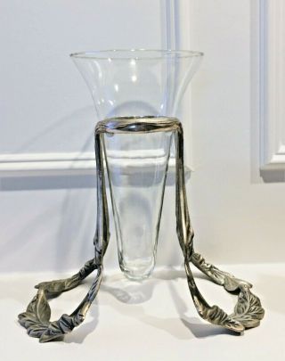 Vintage Bombay Company Glass Floating Vase & Ornate Pewter Tone Stand Holder GUC 2
