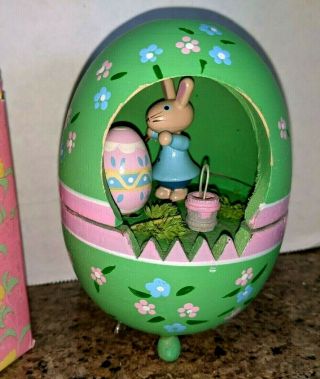 Vintage Wood Musical Easter Egg With Bunny Diorama Decor