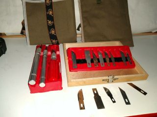 Vintage X - Acto Professional Wood Carving Set.  3 Knifes 15 Blades Made In Usa