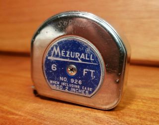 Vintage Lufkin Mezurall Blue Label 6 Ft Chrome Tape Measure No 926 Made In Usa