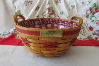 1999 Longaberger Popcorn Basket - Christmas - Stripe Fabric Liner,  Plastic Liner