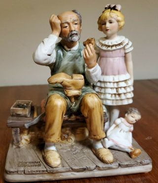 Vintage Norman Rockwell " The Cobbler " Figurine Girl With Doll 1979