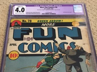 More Fun Comics 78 CGC 4.  0 OW/White Pgs (2nd GA Green Arrow Cover - 1942),  magnet 2