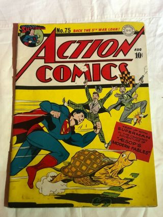Dc Superman Action Comics No.  75 August 1944 Golden Age Estate Find Ten Cents