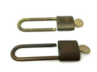 Vintage Wilson Bohannan Wb Padlocks W/key Brass Lock Long Shackle