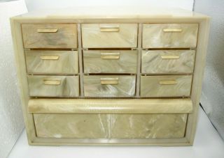 Vintage Akro - Mills 10 Drawer Plastic Storage Cabinet Tan Beige Marble Swirl