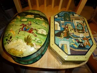 Two Large Hand Painted Paper Mache Trinket Boxes Made In India 10 X 8 X 3 "