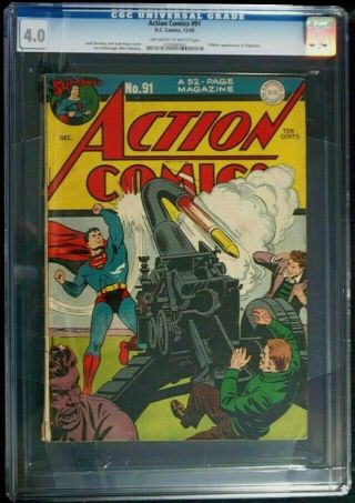 Action Comics 91 Cgc 4.  0,  Classic Superman Cover By Jack Burnley Dec.  1945