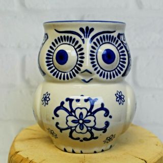 Yokohama Studios Cobalt Blue Owl Coffee Mug Tea Cup 3d Embossed Ceramic Pottery
