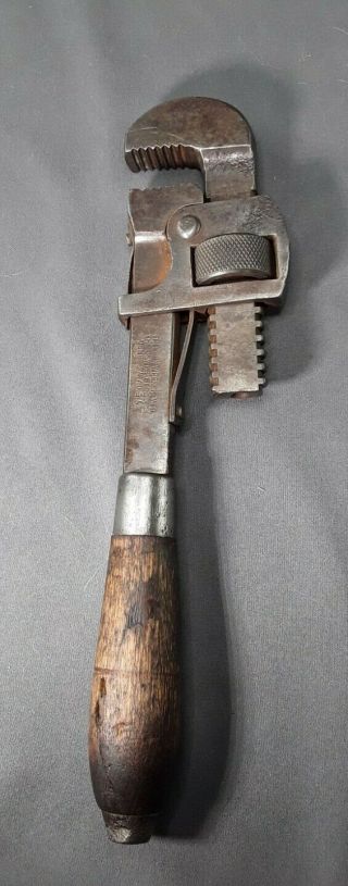 Vintage Stillson 10 " Wood Handle Pipe Wrench The Oswego Tool Co.  N.  Y.