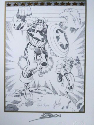 Marvel Captain America B/w Art Litho Jack Kirby Stan Lee Joe Simon Signed