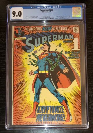 Superman 233 (classic Kryptonite Cover) Cgc 9.  0 Perfect❄️white Pages Nr.  99