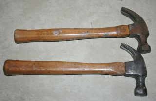 Vintage Hickory Wood Handle 16 Oz Curved Claw Hammers