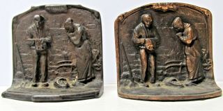 2 Diff Cast Iron Bronzed Call To Prayer Harvest Bookends - Millet - Angelus (503